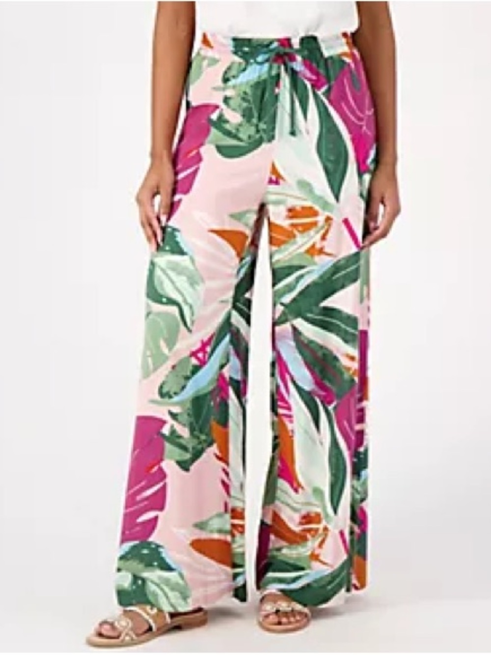 PEACE LOVE WORLD Wide Leg Tropical Print Pull On Pants